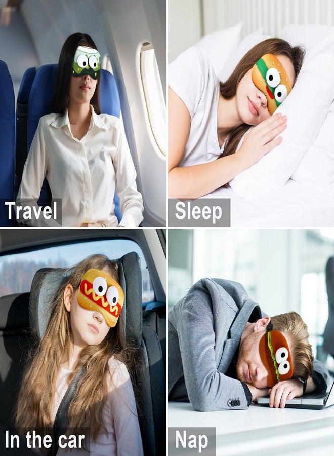 Shyyween 4 Pcs Funny Food Eye Mask Cute Fast Food Sleeping Mask 3D Plush Eye Masks Hamburger Hot Dog Milk Tea Fluffy Eyeshade with 3D Doll Eyes for Women Men Travel Nap Night Sleep - Image 5